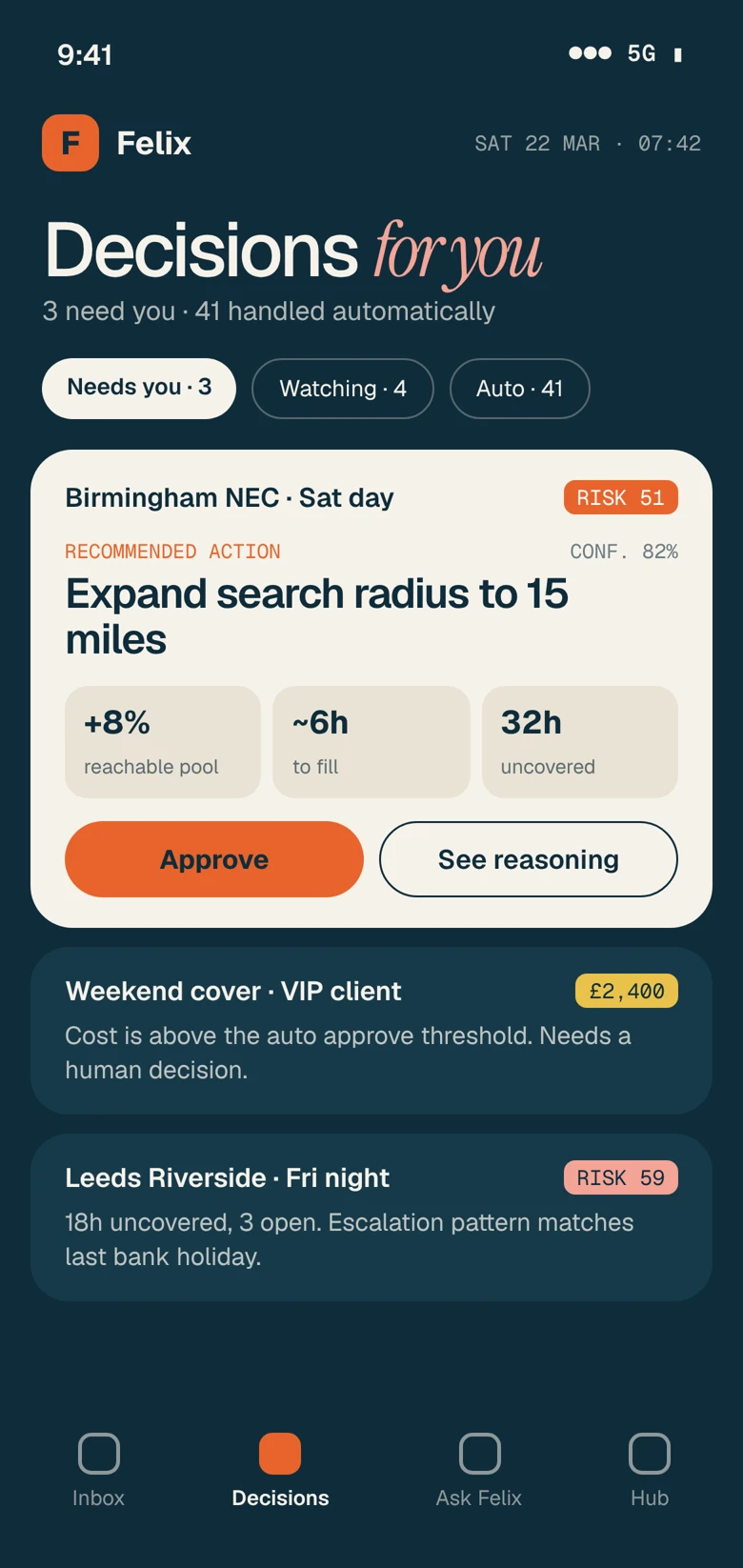 Felix mobile: decisions waiting for approval